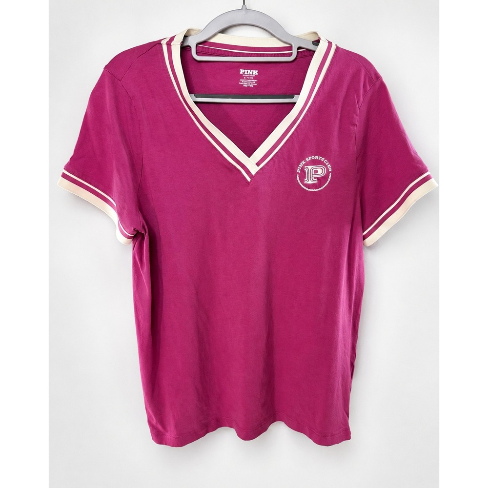 PINK Victoria's Secret Sports Club V-Neck Ringer T-Shirt Pink Medium